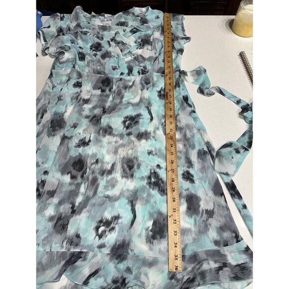 Blair Faux Wrap Dress Watercolor  aqua gray 14P Ruffles Sheer Y2K Coquette Fairy - Picture 15 of 15